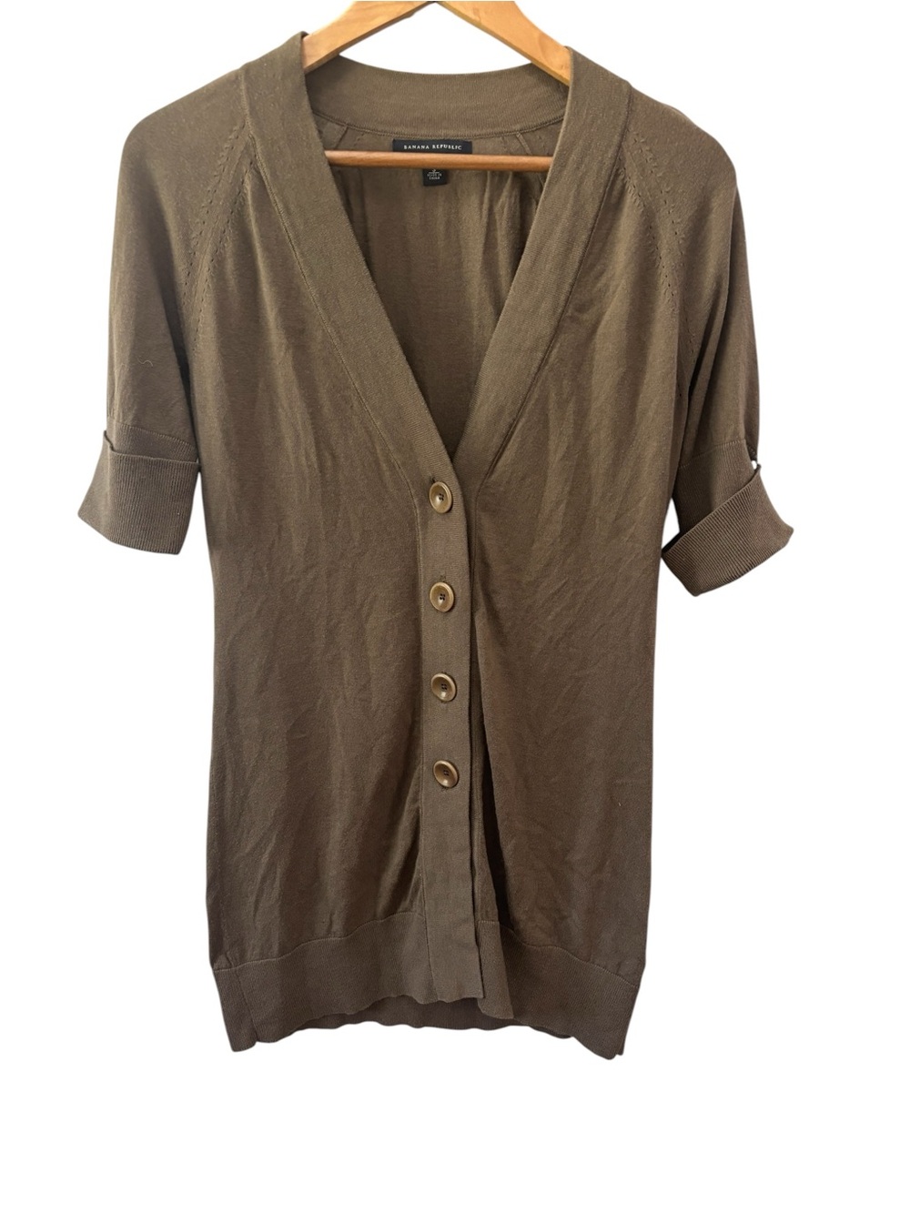 Banana Republic Brown Cardigan Size Small Petite Wool Cotton Blend Short Sleeve